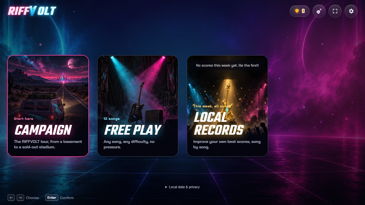 Main menu: modes and navigation