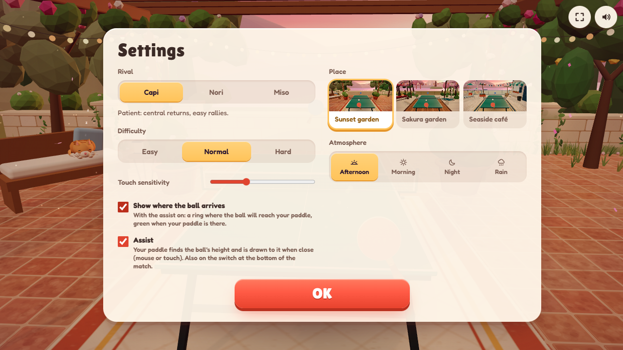 Settings: language, sound and game options