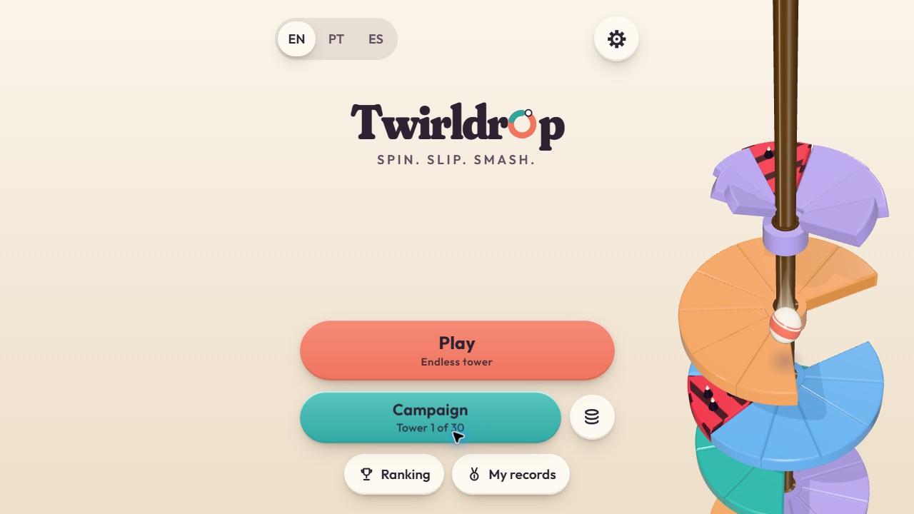 Twirldrop menu screen