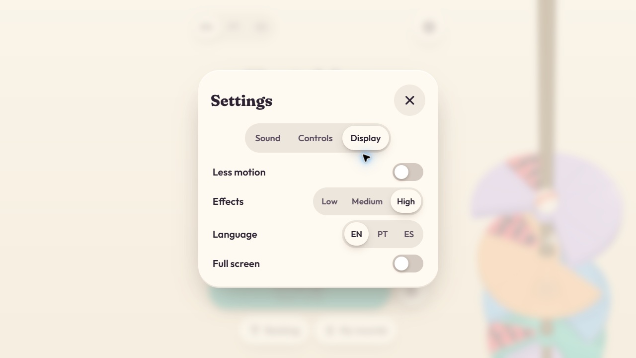 Twirldrop settings screen