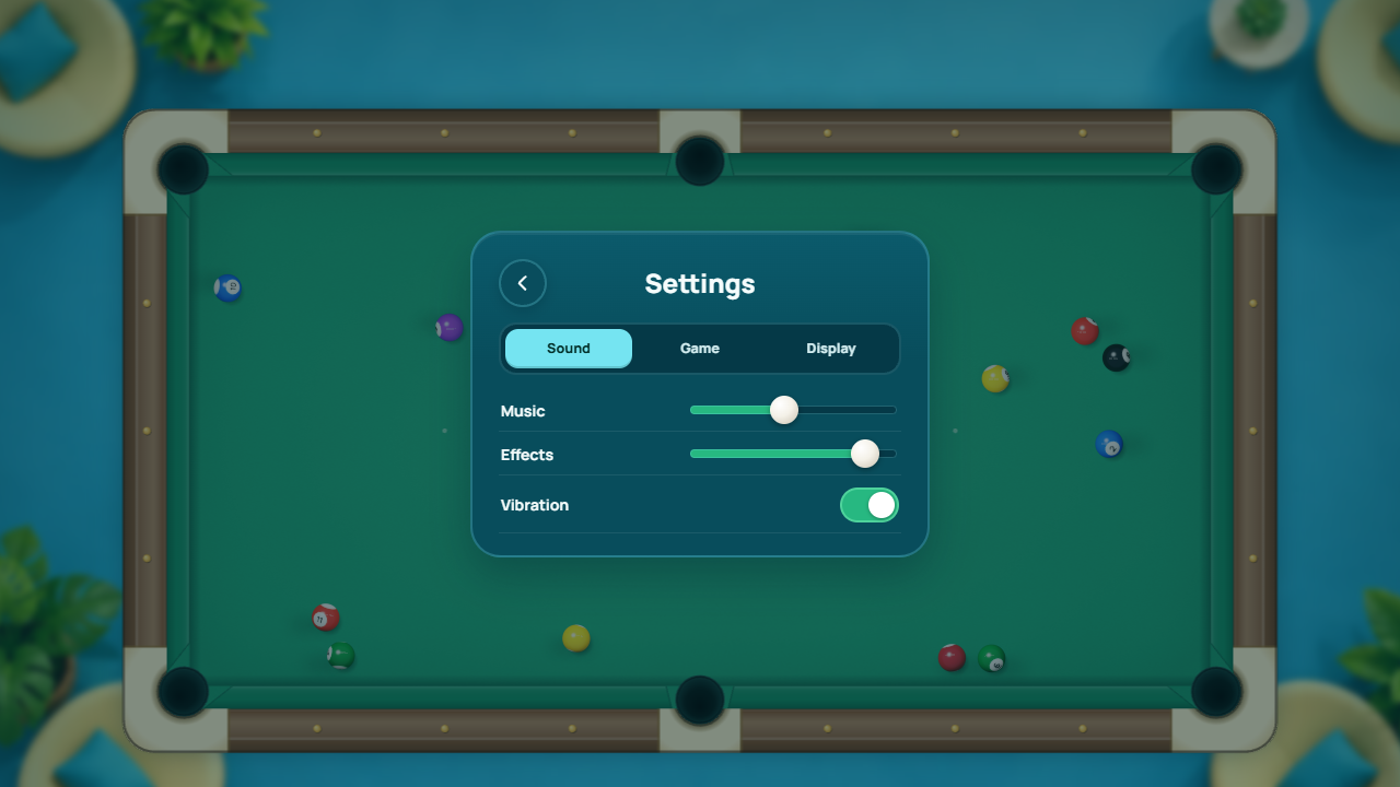 Settings: language, sound and game options