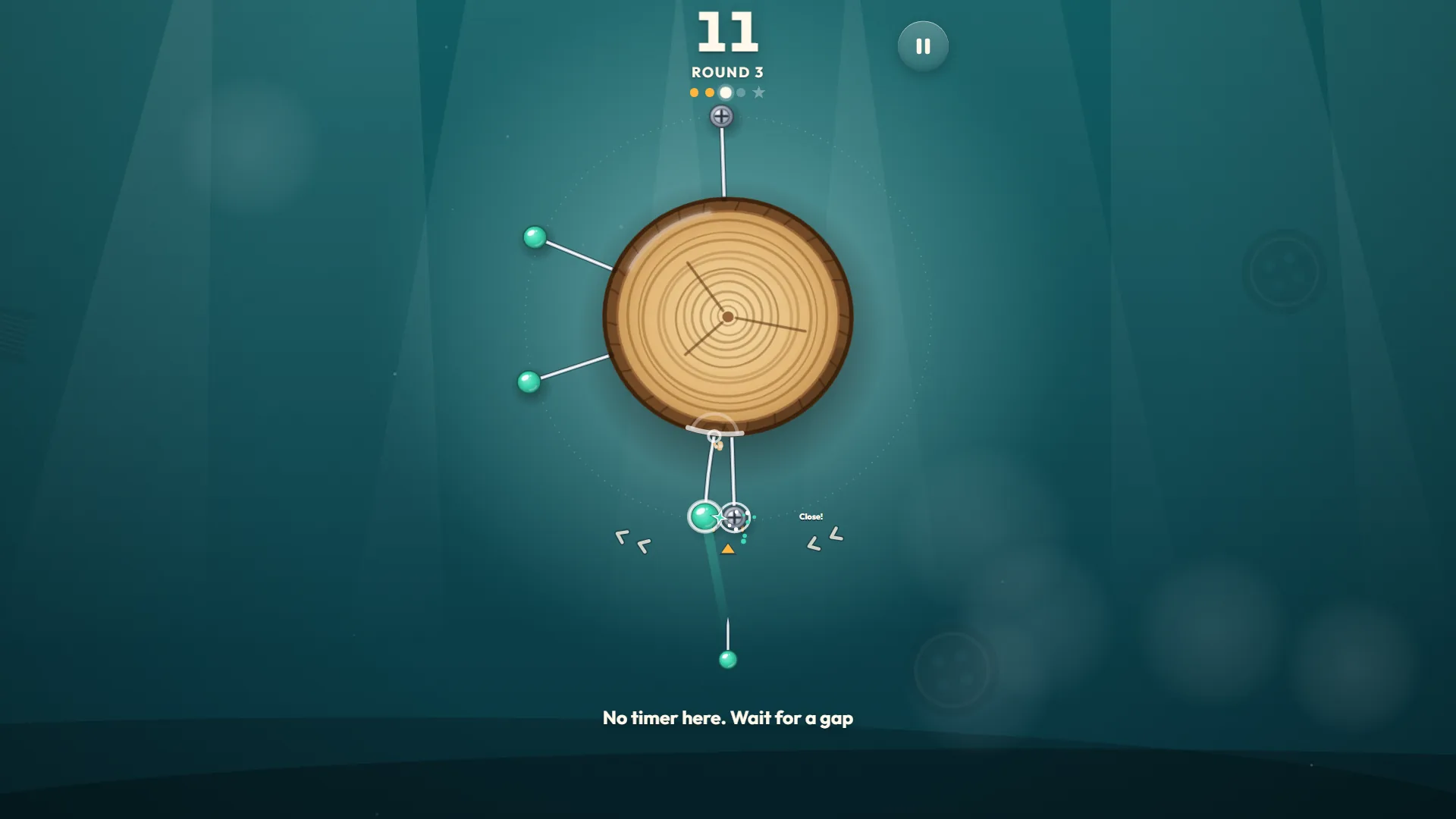 Pinloop round 3: a teal pin stuck right beside a screw with a Close! tag next to it