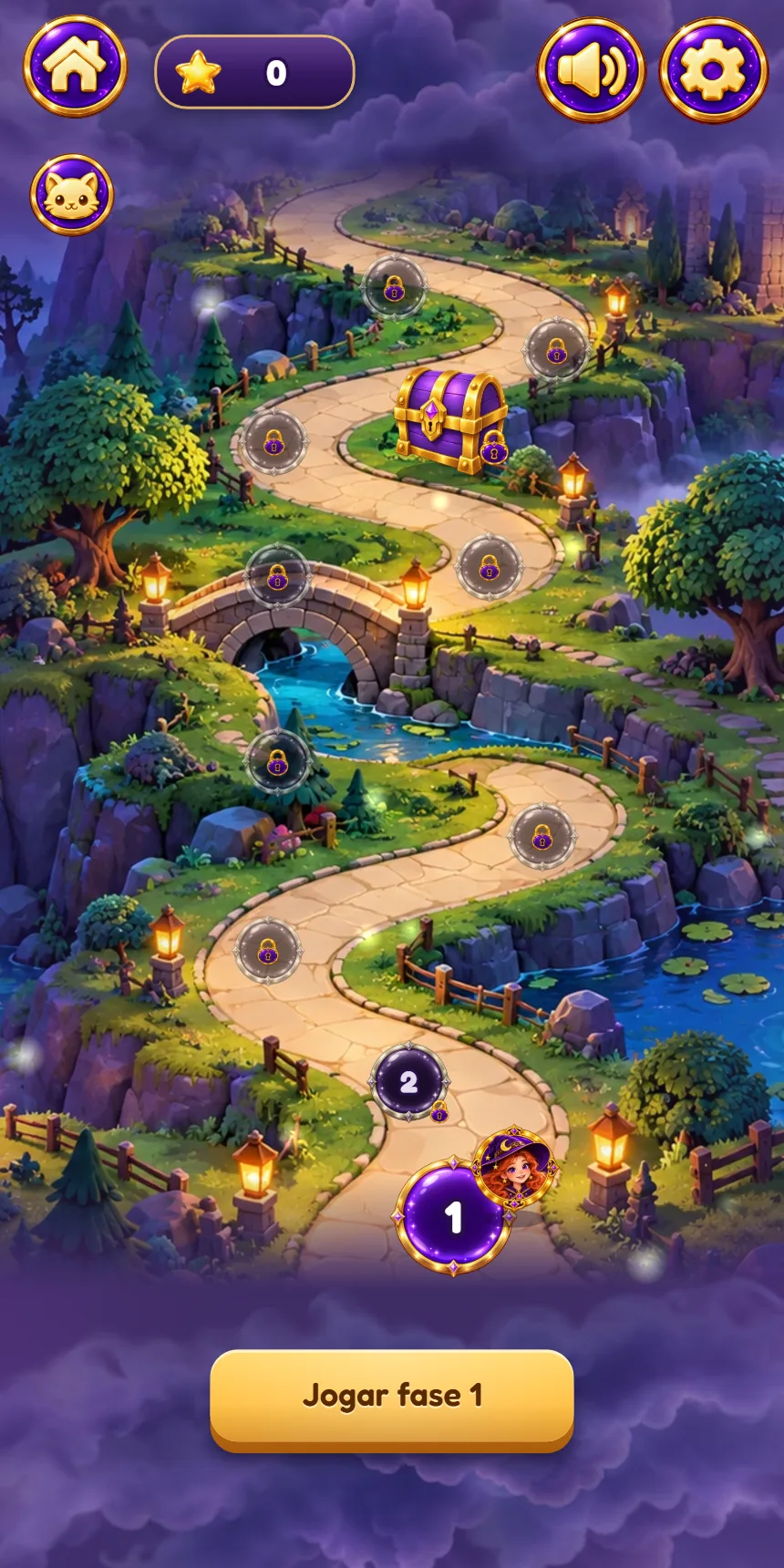 World map with levels and the world chest.