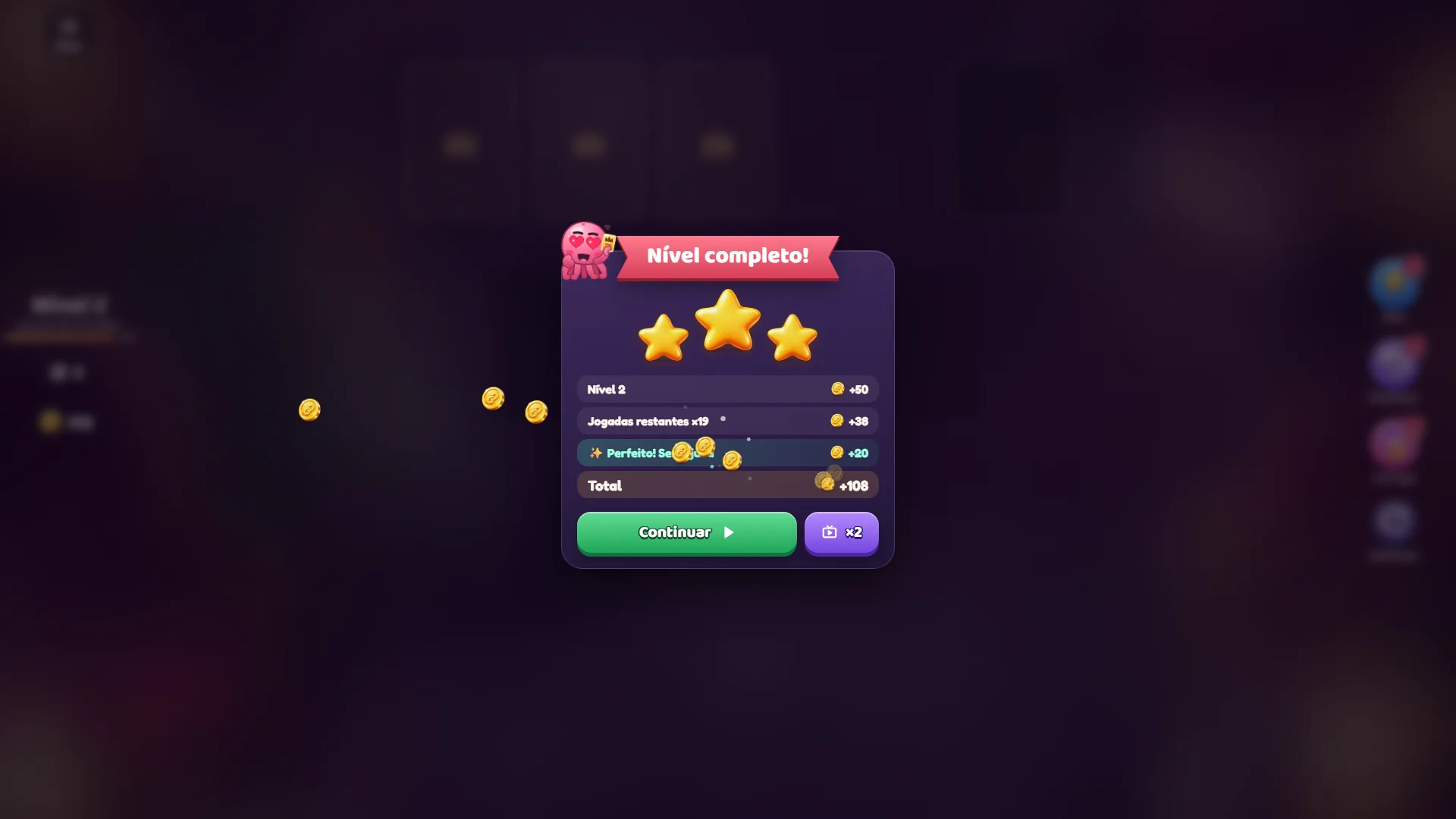 Nivel completado con tres estrellas.