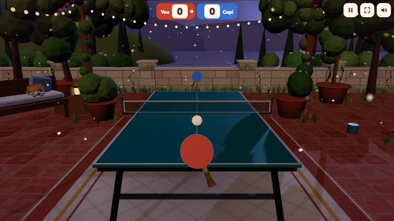 A table tennis match at night in Sunset Rally