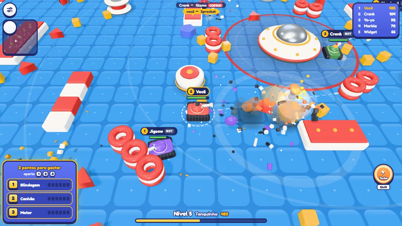 A tank destroyed, with scrap left on the floor.