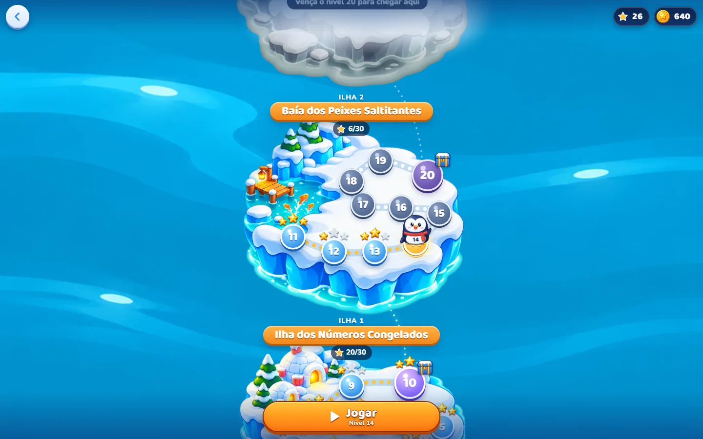 The island map: ten levels per island.