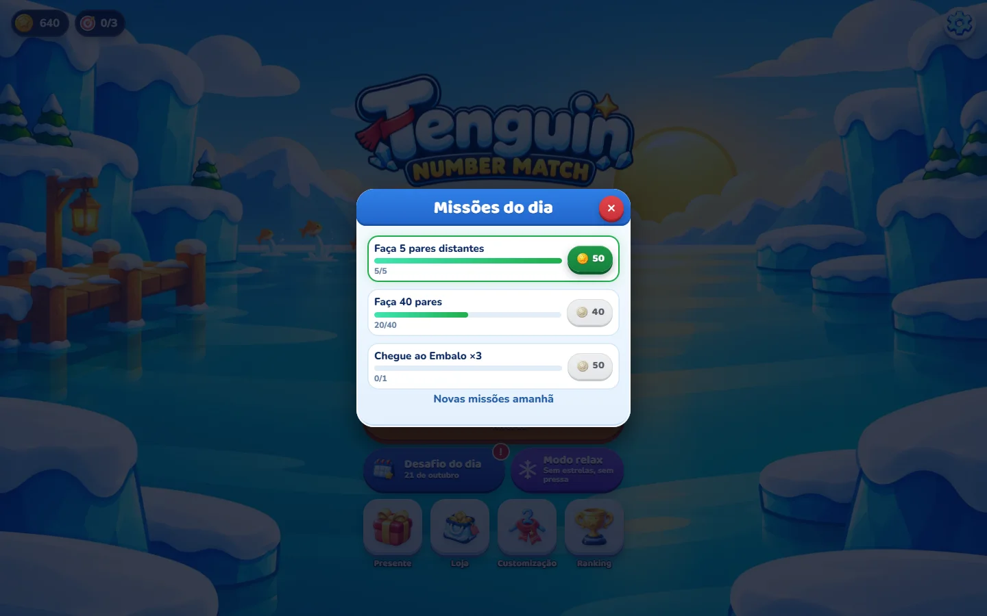 Three missions a day, paid in coins.
