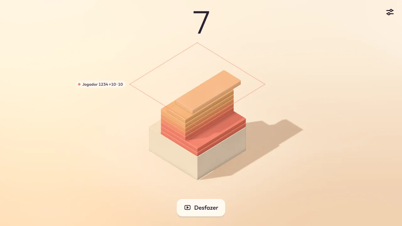 Trimora with a 3D tower of stacked slabs, a score of 7 and the Undo button