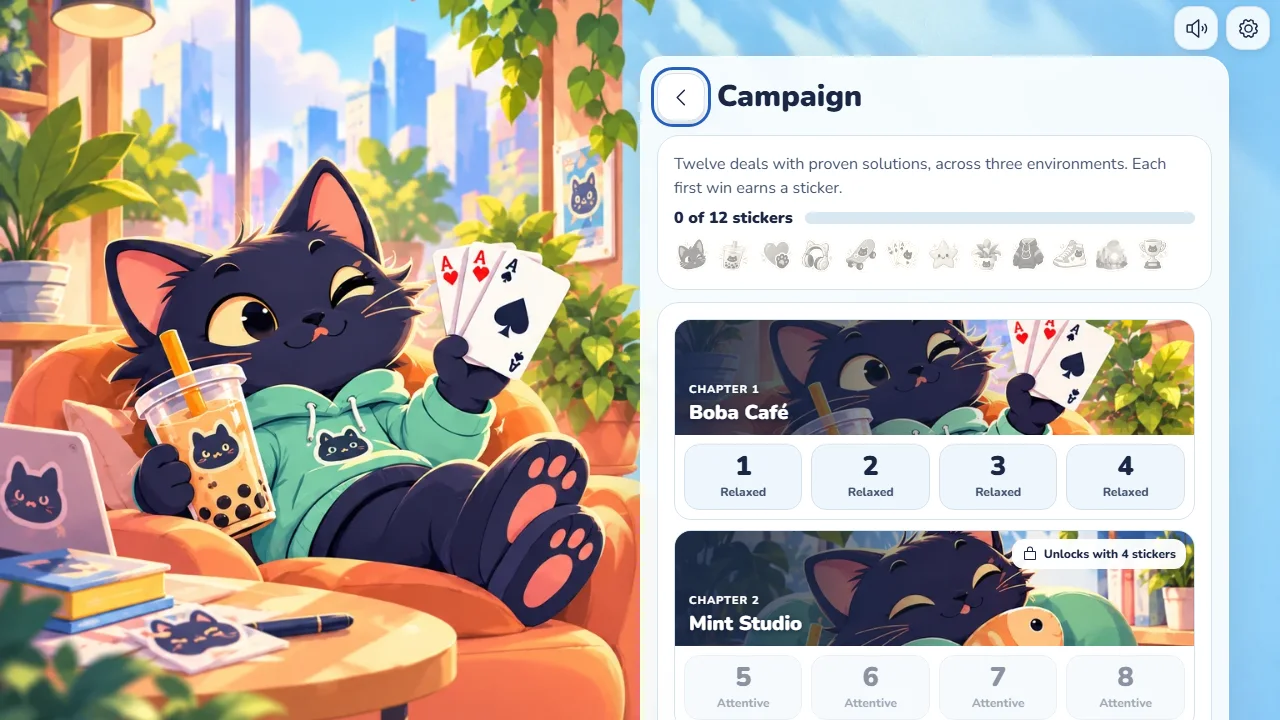 The 12-deal campaign in three chapters, with stickers to collect.