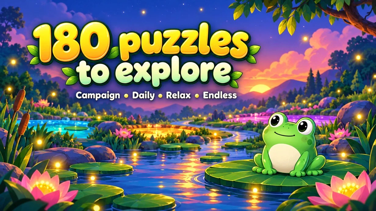 Frogdoku modes: campaign, daily puzzle calendar, Endless and Relax.