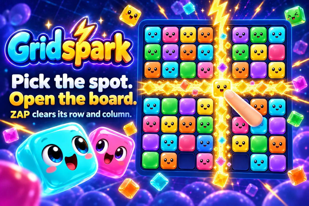 Pick the spot. Open the board: ZAP clears a row and a column.
