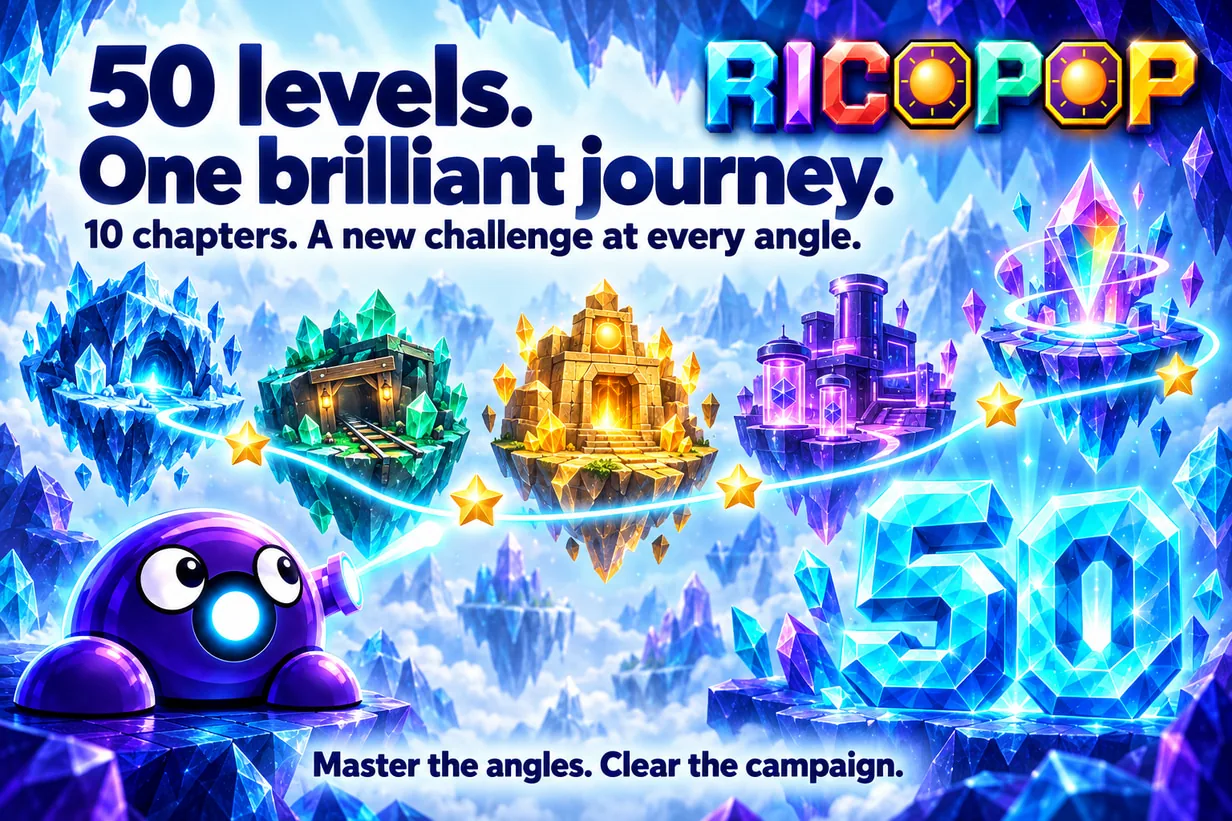 50 campaign levels across 10 themed chapters.