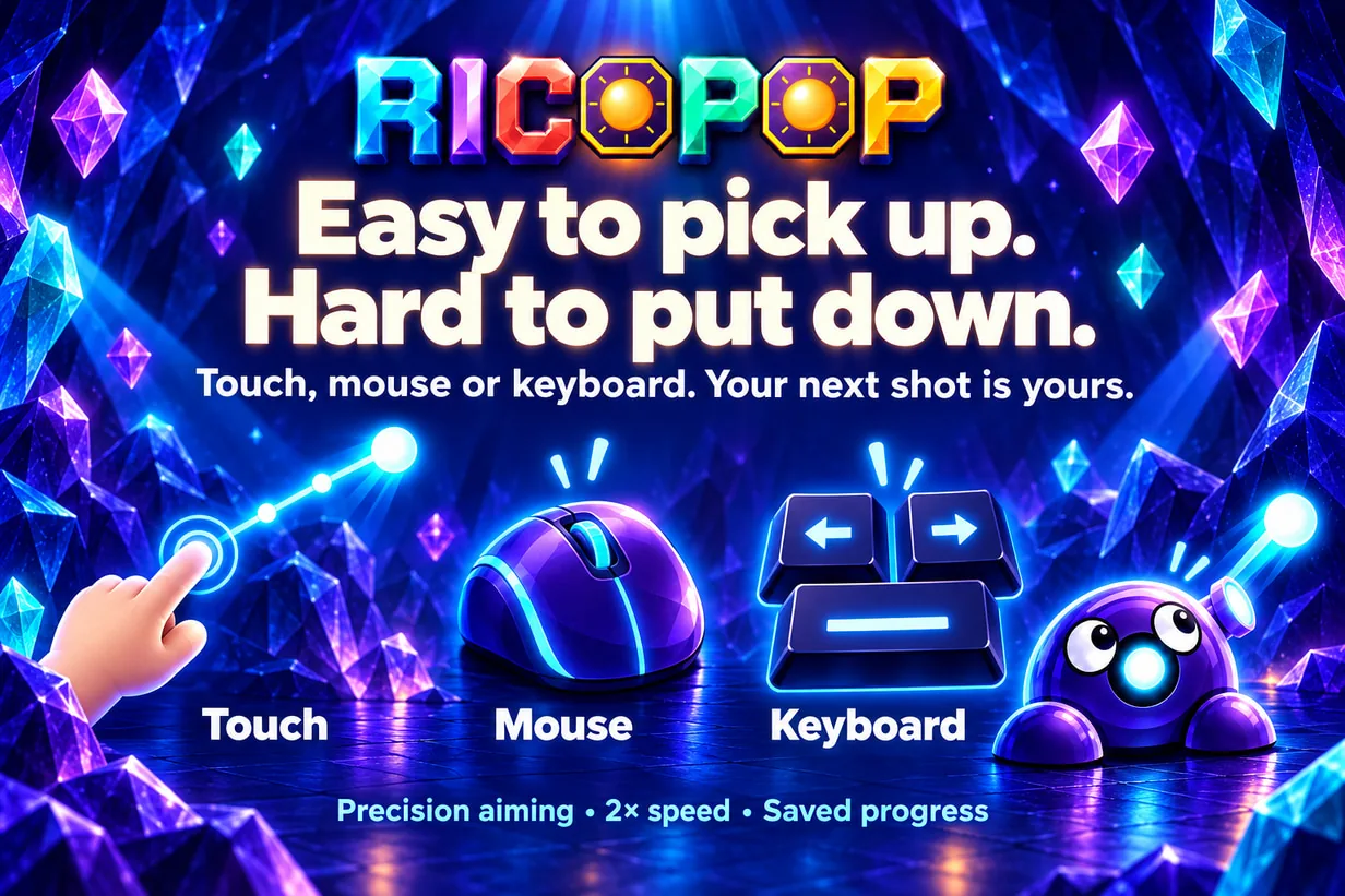 Touch, mouse or keyboard, with 2× speed and locally saved progress.
