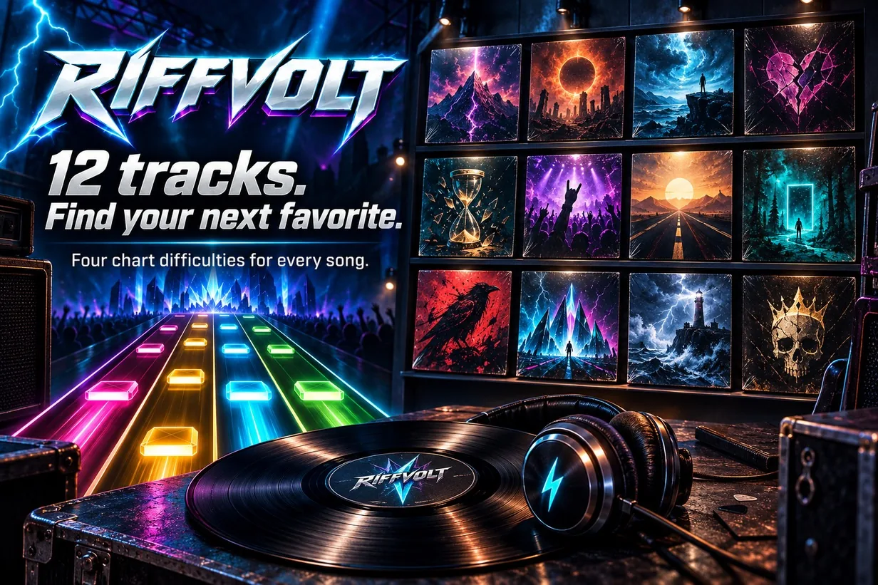 12 tracks, with four chart difficulties for every song.