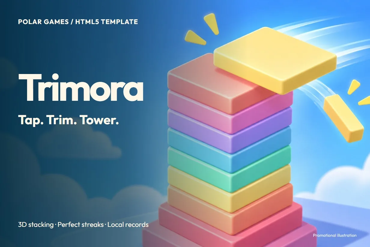 Trimora: Tap. Trim. Tower. 3D stacking, perfect streaks and local records.