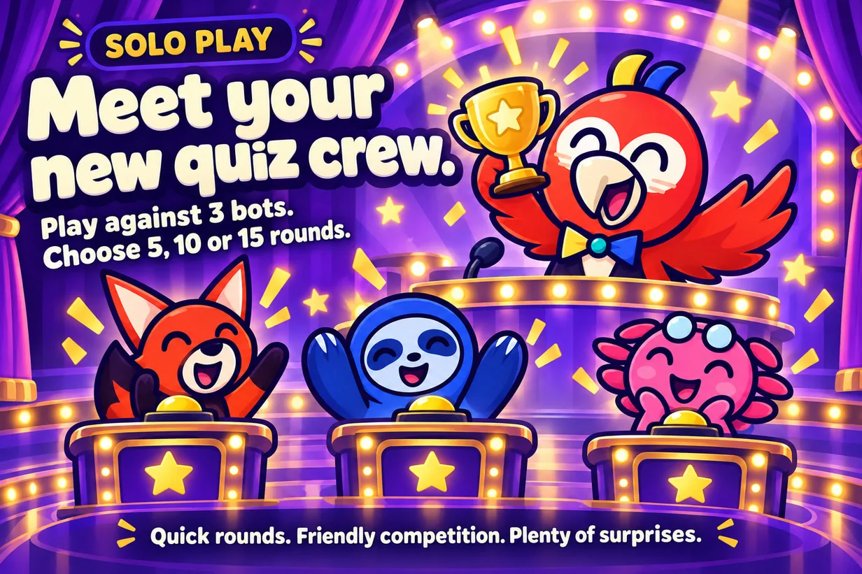 Solo play against three bots, with a choice of five, ten or fifteen rounds.